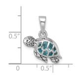 Sterling Silver Rhodium-Plated Polished and Antiqued Crystal Swimming Turtle Pendant