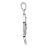 Sterling Silver Rhodium-plated Polished and Antiqued White Pink and Blue CZ Round Mermaid Pendant