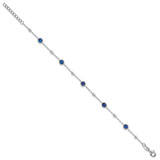 Sterling Silver Rhodium-plated Polished and Beaded Bezel-set Round Blue CZ 7 Inch with 1 Inch Extension Bracelet