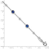 Sterling Silver Rhodium-plated Polished and Beaded Bezel-set Round Blue CZ 7 Inch with 1 Inch Extension Bracelet