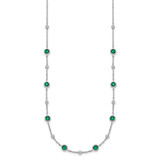 Sterling Silver Rhodium-plated Polished and Beaded Bezel-set Round Green CZ 16 Inch with 2 Inch Extension Necklace