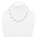 Sterling Silver Rhodium-plated Polished and Beaded Bezel-set Round Red CZ 16 Inch with 2 Inch Extension Necklace