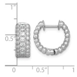 Sterling Silver Rhodium-plated Polished and Beaded CZ Round Hinged Hoop Earrings