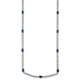 Sterling Silver Rhodium-plated Polished and Beaded Fancy Oval Blue and Round White CZ 17 Inch Necklace
