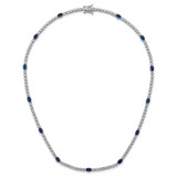 Sterling Silver Rhodium-plated Polished and Beaded Fancy Oval Blue and Round White CZ 17 Inch Necklace