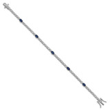 Sterling Silver Rhodium-plated Polished and Beaded Fancy Oval Blue and Round White CZ 7 Inch Bracelet