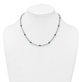 Sterling Silver Rhodium-plated Polished and Beaded Fancy Oval Green and Round White CZ 17 Inch Necklace