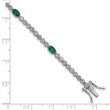 Sterling Silver Rhodium-plated Polished and Beaded Fancy Oval Green and Round White CZ 7 Inch Bracelet