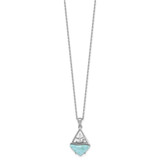 Sterling Silver Rhodium-plated Polished and Beaded Larimar Sailboat 16 Inch with 2 Inch Extension Necklace