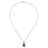 Sterling Silver Rhodium-plated Polished and Oxidized Filigree Hamsa 18 Inch Necklace