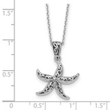 Sterling Silver Rhodium-plated Polished and Oxidized Filigree Starfish 18 Inch Necklace