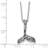 Sterling Silver Rhodium-plated Polished and Oxidized Filigree Whale Tail 18 Inch Necklace