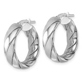 Sterling Silver Rhodium-plated Polished and Scratch Finish 6.0 x 21mm Twisted Round Tube Hoop Earrings