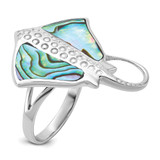 Sterling Silver Rhodium-plated Polished and Textured Abalone Stingray Size 7 Ring