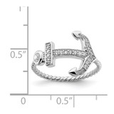 Sterling Silver Rhodium-plated Polished and Textured CZ Anchor Ring - QR-92C3AEE3-3232