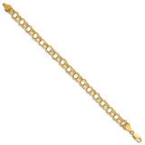14k 7.5mm Hollow Triple Link 8.25 inch Charm Bracelet