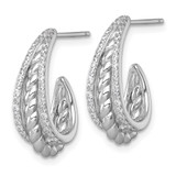 Sterling Silver Rhodium-plated Polished and Twisted CZ Triple J-Hoop Post Earrings
