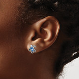 Sterling Silver Rhodium-plated Polished Antiqued Blue Crystal September Birthstone Turtle Earrings