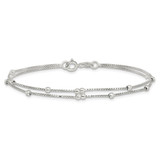 Sterling Silver Rhodium-plated Polished Beaded 2 Strand 7.5in Bracelet