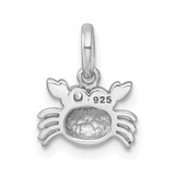 Sterling Silver Rhodium-plated Polished Black Enamel and White CZ Crab Childrens Pendant