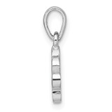 Sterling Silver Rhodium-plated Polished Black Enamel Paw Print with Heart Pendant