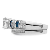 Sterling Silver Rhodium-plated Polished Blue & White CZ Engagement & Band R - QR-3716C963-9655