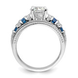 Sterling Silver Rhodium-plated Polished Blue & White CZ Engagement & Band R - QR-AC0A1F18-7977