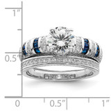 Sterling Silver Rhodium-plated Polished Blue & White CZ Engagement & Band R - QR-AC0A1F18-7977
