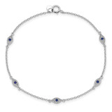 Sterling Silver Rhodium-plated Polished Blue & White CZ Eyes Bracelet