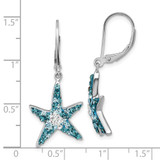 Sterling Silver Rhodium-Plated Polished Blue and White Crystal Starfish Leverback Earrings