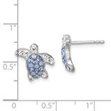 Sterling Silver Rhodium-plated Polished Blue and White Crystal Turtle Post Earrings