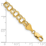 14k 7.5mm Solid Double Link 7 inch Charm Bracelet