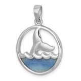 Sterling Silver Rhodium-Plated Polished Blue Aventurine Ocean Whale's Tail Pendant