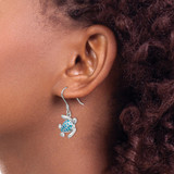 Sterling Silver Rhodium-plated Polished Blue Created Opal Turtle Dangle Earrings