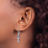 Sterling Silver Rhodium-plated Polished Blue Crystal Bonefish Dangle Earrings