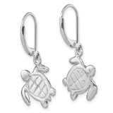 Sterling Silver Rhodium-plated Polished Blue Crystal Turtle Dangle Leverback Earrings