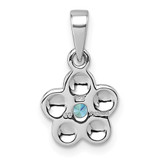 Sterling Silver Rhodium-plated Polished Blue CZ Flower Pendant