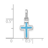 Sterling Silver Rhodium-plated Polished Blue Enamel Childrens Cross Charm Pendant