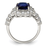 Sterling Silver Rhodium-plated Polished Blue Glass and CZ Ring - QR-653DEE92-5387