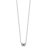 Sterling Silver Rhodium-plated Polished Blue Glass and White CZ Butterfly 16 Inch with 2 Inch Extension Necklace