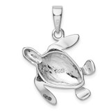 Sterling Silver Rhodium-plated Polished Blue Inlay Created Opal Turtle Pendant - QP-0A14D7F5-5492