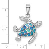 Sterling Silver Rhodium-plated Polished Blue Inlay Created Opal Turtle Pendant - QP-0A14D7F5-5492