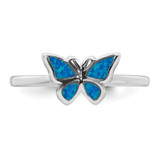 Sterling Silver Rhodium-plated Polished Blue Lab Created Opal Butterfly Size 7 Ring