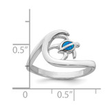 Sterling Silver Rhodium-plated Polished Blue Lab Created Opal Turtle on Wave Size 6 Ring
