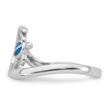 Sterling Silver Rhodium-plated Polished Blue Lab Created Opal Turtle on Wave Size 7 Ring