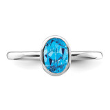 Sterling Silver Rhodium-plated Polished Blue Topaz Oval Ring - QR-A113D055-9256