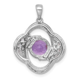 Sterling Silver Rhodium-plated Polished Checker-cut Round Amethyst and White Topaz Pendant