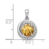 Sterling Silver Rhodium-plated Polished Checker-cut Round Citrine and White Topaz Circle Pendant