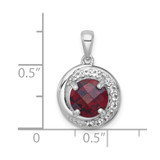 Sterling Silver Rhodium-plated Polished Checker-cut Round Garnet and White Topaz Circle Pendant