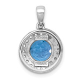 Sterling Silver Rhodium-plated Polished Checker-cut Round Light Swiss Blue Topaz and White Topaz Circle Pendant